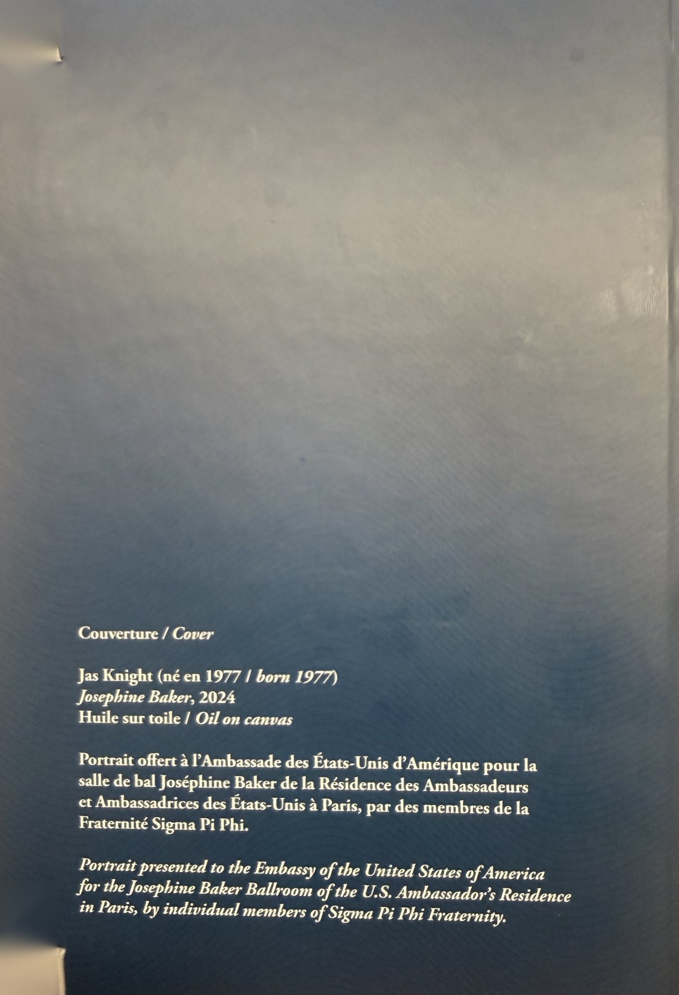 Inside cover colophon crediting the portrait gift by individual members of Sigma Pi Phi Fraternity for the Josephine Baker Ballroom
